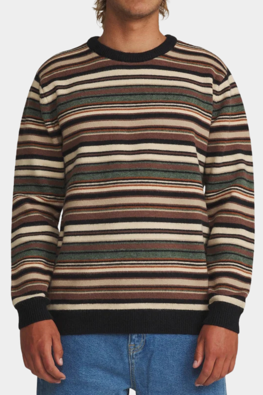 Jersey Katin USA Hitch puesto en hombre con rayas retro en tonos marrón, verde, crudo y negro