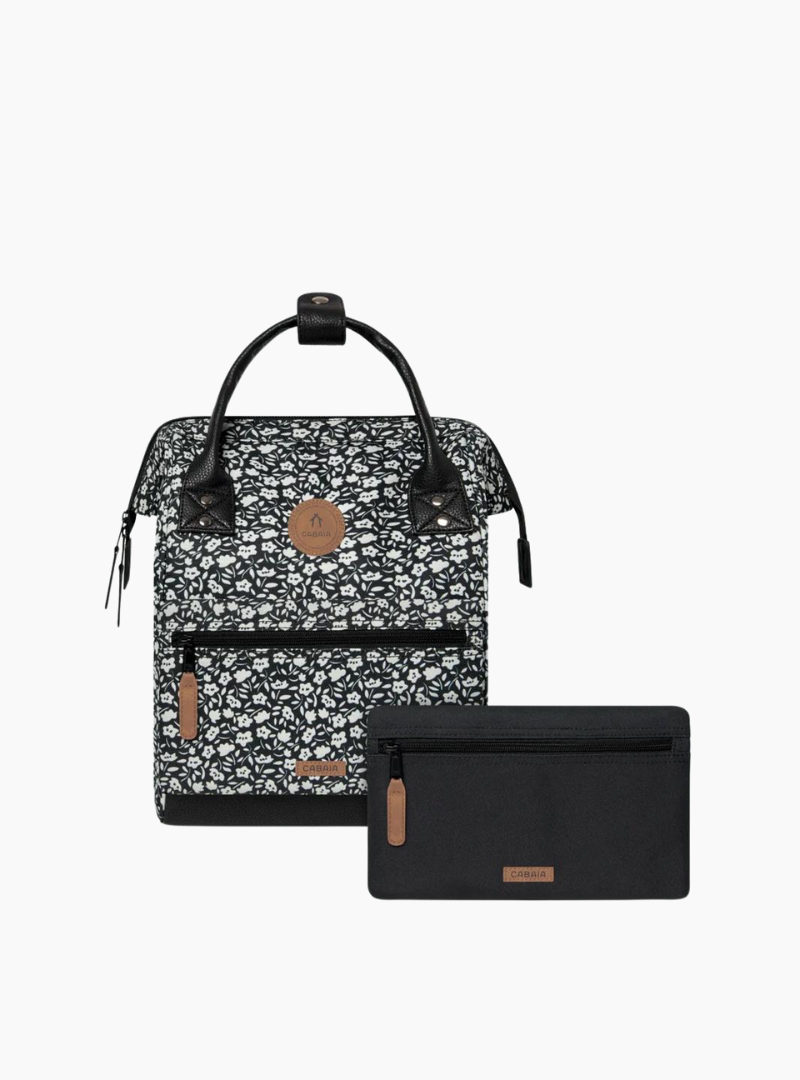 mochila cabaia adventurer mini flowers estampada floral negra