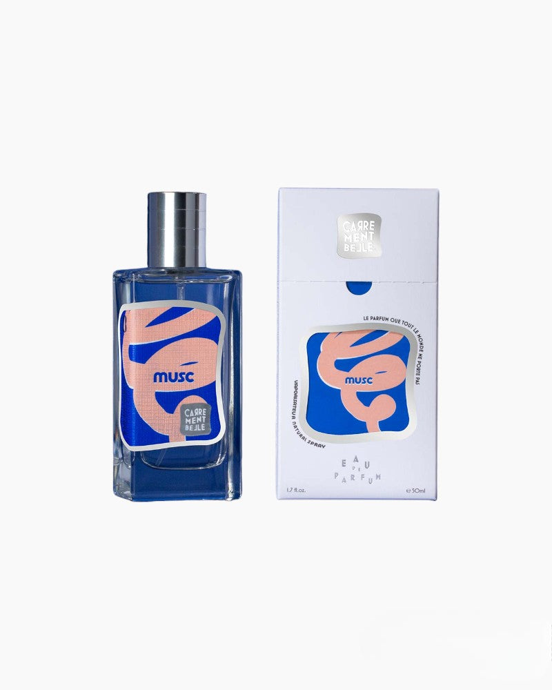 Perfume Musc de Carrément Belle 50 ml con notas de almizcle blanco, melón y ámbar para mujer y hombre.