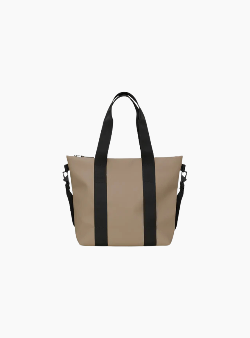 Rains Tote Bag Mini impermeable beige con cremallera y correa ajustable