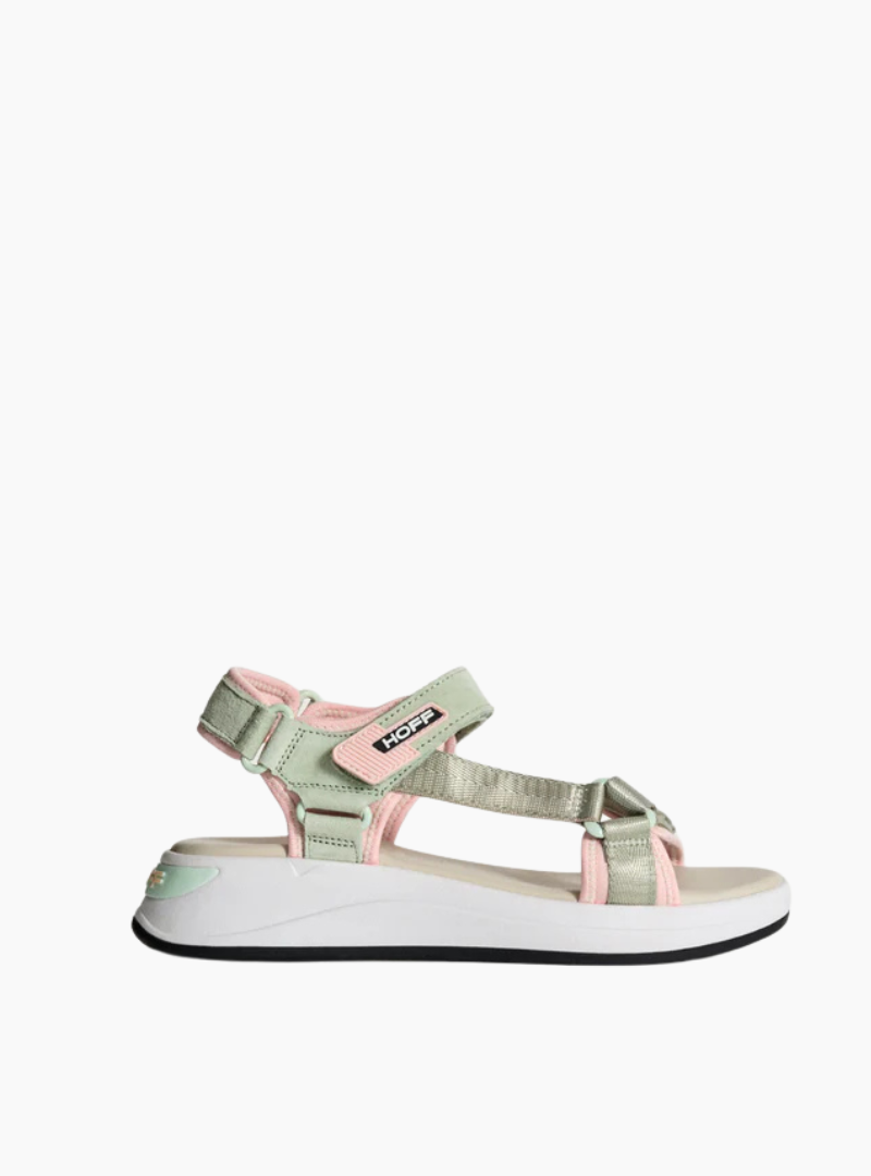 Sandalia Hoff Barrow para mujer en verde agua y rosa con plantilla Memory Foam y doble ajuste