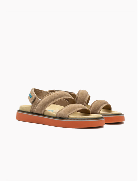 Sandalia Hoff Road Piel Camel para mujer en serraje beige con plataforma y cierre de velcro