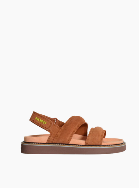 Sandalia Hoff Road Terracota para mujer en piel de serraje marrón con plantilla Memory Foam y cierre ajustable