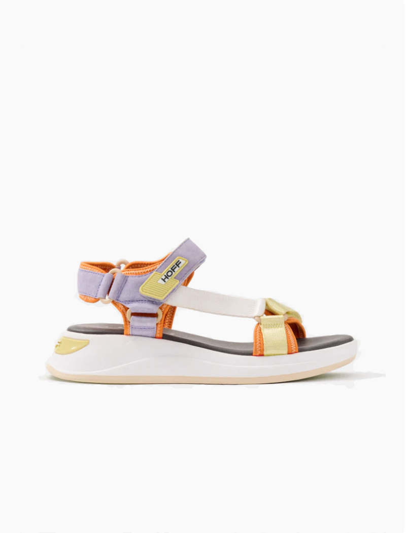 Sandalia Hoff Tetiaora para mujer multicolor en tonos lila, mostaza y coral con plantilla Memory Foam