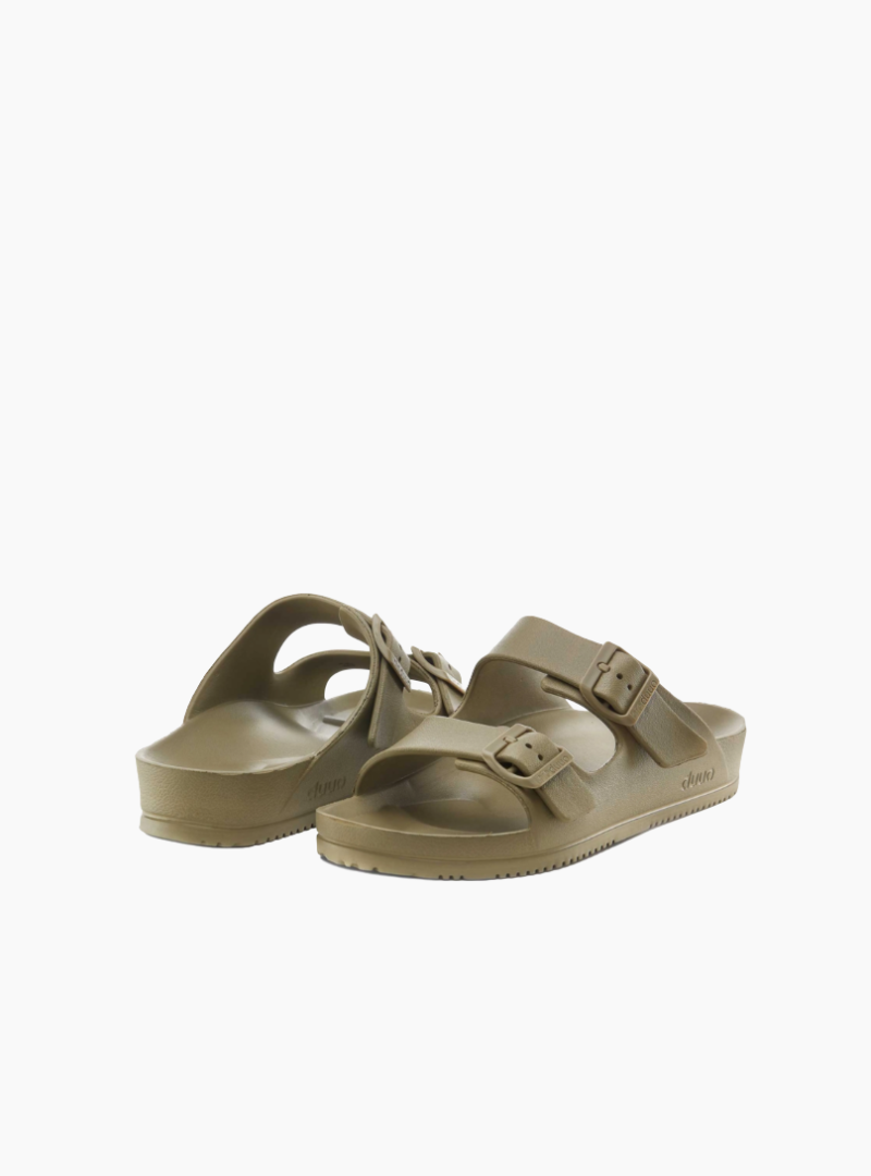 Sandalias Bio EVA Khaki unisex de Duuo Shoes con doble hebilla y plantilla anatómica.