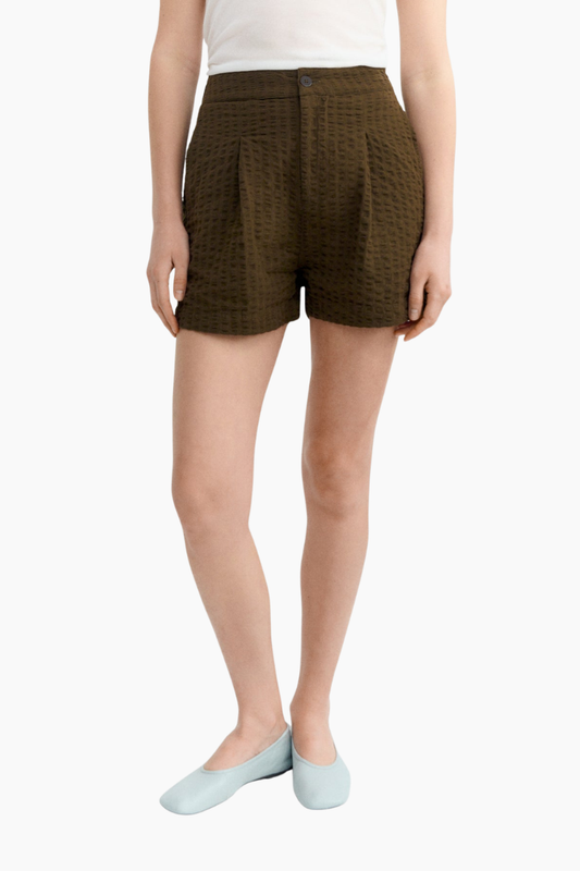Shorts Thinking Mu Narciso marrón de algodón orgánico seersucker