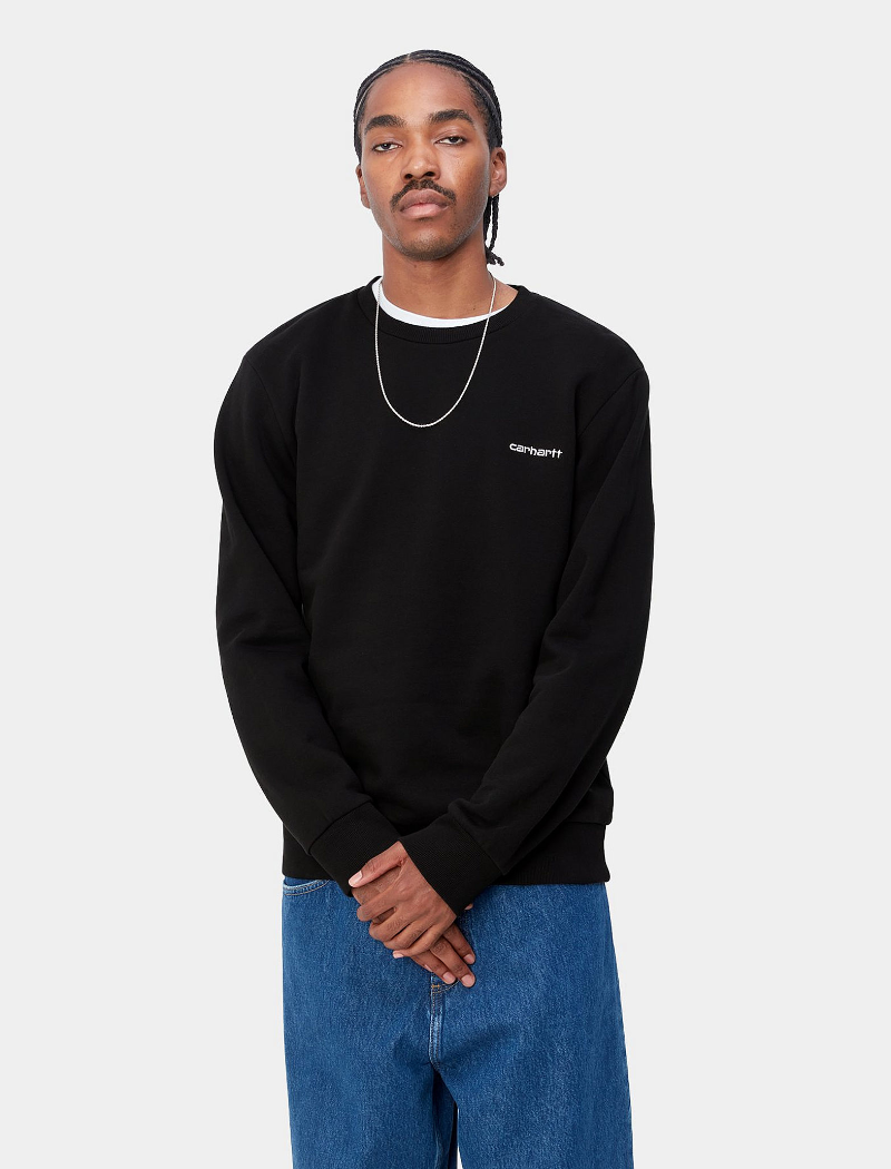 Sudadera Carhartt WIP Script Embroidery color Black/White con logo blanco bordado en el pecho