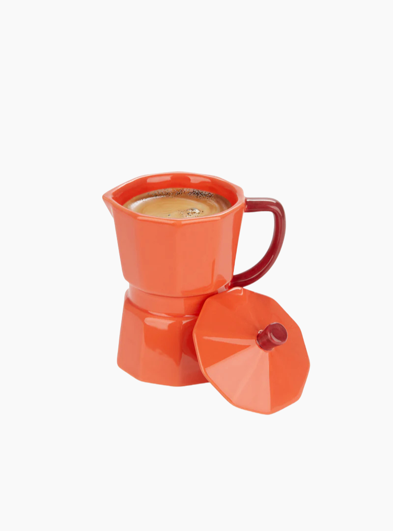 Taza Moka roja Balvi de cerámica con tapa estilo cafetera italiana