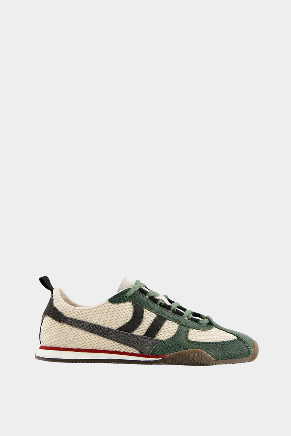 Zapatillas Coolway Nilo Jungle Green de mujer en verde y crudo con malla, serraje y diseño inspirado en running retro