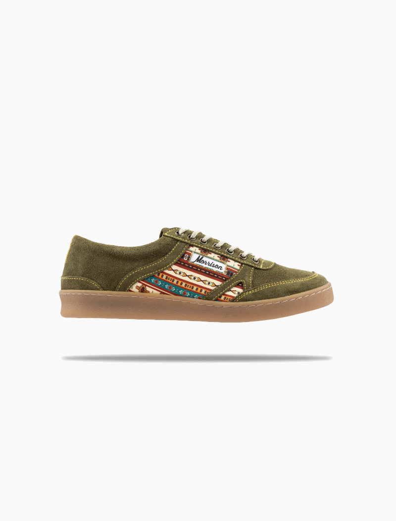 Zapatillas Morrison Nineties Rodeo serraje verde militar con estampado étnico