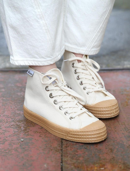 Zapatillas Novesta Star Dribble Beige unisex de caña alta en lona y caucho natural